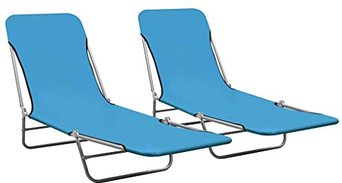 2-er Set Stahl Liegestühle Klappbar Sonnenliege Klappliegestuhl Strandstuhl Relax-Schaukelliege für Garten und Balkon, leichte Gartenliege, Klappstuhl, Strandliege, 182 x 56 x 24,5 cm Himmelblau