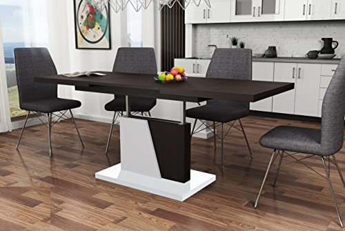Mazzoni Grand Noir Couchtisch ausziehbar höhenverstellbar 120/180cm in Walnuss Wenge/Weiß matt modern vielseitig Wohnzimmertisch Esstisch Beistelltisch Sofatisch platzsparend hochwertig Wohnzimmer
