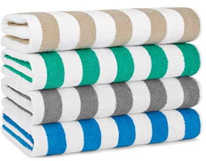 Arkwright Oversized Striped Beach Towels - (Pack of 4) Absorbent, Quick Drying, Ringspun Cotton Bulk Pool Towel, Perfect for Gym, Bath, and Spa, 30 x 70 in, Multiple