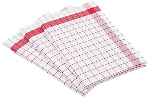 Ross 3er Pack Halbleinen Geschirrtücher Exclusiv Karo Weißfond rot, 50x70 cm
