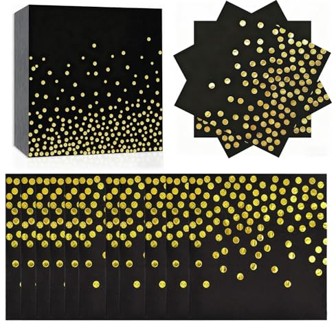 60er-set Serviette mit Golden Punkte für Party - viel edler als Unifarben | Goldfolie Trifft auf Tiefe Schwarz - Verleiht Ihrem Tisch Eine Luxuriöse Note - für Hochzeit Jubiläum Geburtstag & Restaurant