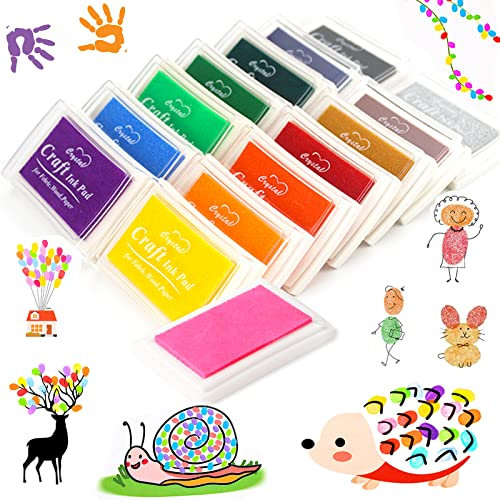 Ksvaye 15 Farben Stempelkissen Kinder Ungiftig Abwaschbar 7,5 x 5,5 cm Stempelkissen Bunt Fingerabdruck Set Fingerstempelfarbe Stamp Pad für Silikonstempel Scrapbook Papier Handwerk Malerei