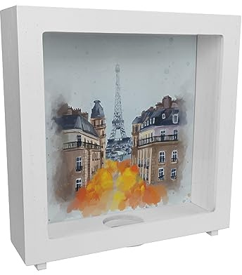 Eiffelturm in Paris Rahmen Spardose aus Holz in Wasserfarbenoptik Sparbüchse mit schönem Motiv Eiffelturm in Aquarell Herbst Allee sparen für die nächste Reise für Weltenbummler