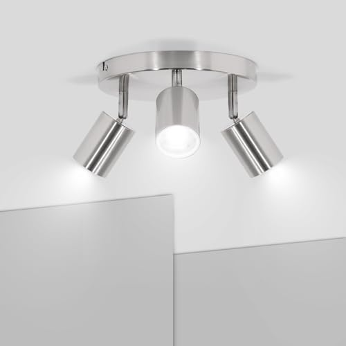 Ketom GU10 Deckenstrahler LED, Deckenstrahler 3 Flammig, Rund | LED Deckenleuchte Schwenkbar, Silber Deckenlampe Spot, Modern Strahler Deckenspot für Küche, Wohnzimmer, Schlafzimmer