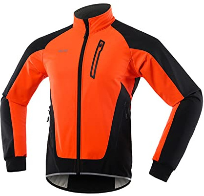 QUINTRA Herren Winter Fahrradjacke Thermofleece Softshell MTB Bike Outwear Winddicht wasserdicht Damen Fahrradbekleidung Winter (Orange, XXL)