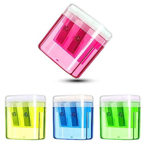 Redamancy Anspitzer mit Behälter, 4 Stücke Spitzer mit Buntstifte, Anspitzer Kinder, Doppel Loch Pencil Sharpener, für Verschiedene Arten von Bleistiften Schule Büro Kinder Studenten Reisen