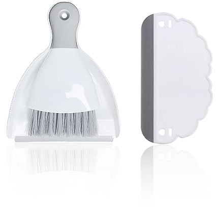 1pcs Small Broom Dustpan Set with 1pcs White Squeegee, Handheld Mini Cleaning Combo Set for Tabletop, Dining Table, Sofa, Keyboard(Grey)