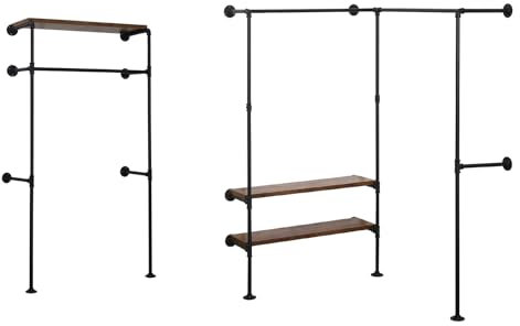 WOLTU industrielle Kleiderstange Wand, Garderobe für begehbaren Kleiderschrank, Kleiderständer mit Regal,für Schlafzimmer Ankleidezimmer