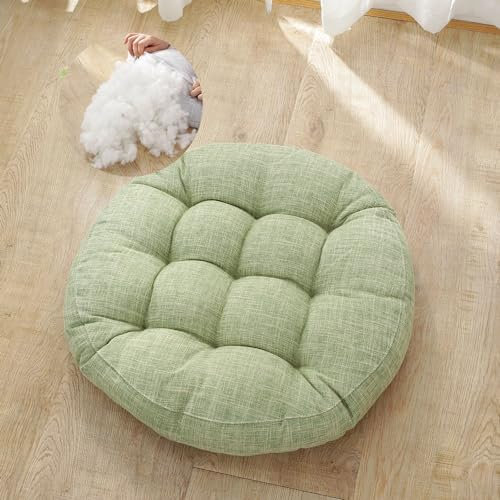 Surwin Floor Cushion Round, Thicken Chair Cushions Tatami Seat Cushions, Yoga Meditation Cushions Floor Pillow for Living Room Balcony Office Outdoor Garden (42cm,sage green)