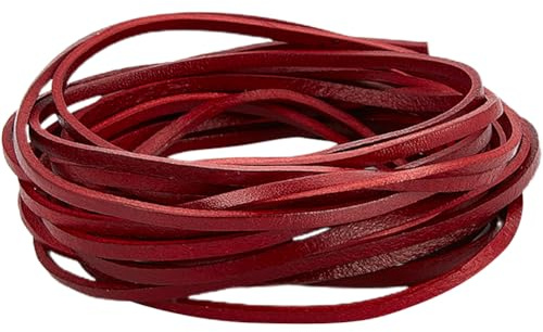 GORGECRAFT 5MX3mm Cordoncino di Cuoio Piatto Striscia di Vera Pelle 2mm di Spessore Stringa di Pelle di Vacchetta Intrecciatura Filo Corda per Bracciali Collane Creazione di Gioielli, Rosso Scuro