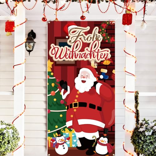 Frohe Weihnachten Banner, Weihnachtsbanner Outdoor Indoor, Merry Christmas Banner, Weihnachts Türdeko für Weihnachtsfeier Deko, Neujahr Party 90 * 180cm