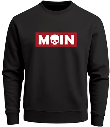 Neverless® Sweatshirt Herren Moin Skull Totenkopf Aufdruck Nordisch Print Parodie Rundhals-Pullover Fashion Streetwear Schwarz L