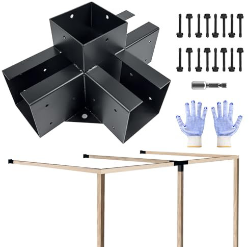 VoTwoofv Pergola-Halterungs-Set, 4 x 4, 4-Wege, rechtwinklige Eckhalterung, Holzarbeiten, Pergola-Set für Holzbalken (tatsächlich: 8,9 x 8,9 cm), Outdoor-Pavillons, Terrassen-Pergolen, Blockhütten – 1