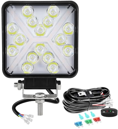 Willpower 1pc Phare de Travail LED 4'' 48W, 3 Modes Ambre Blanc, Projecteur LED 12V 24V IP67 Spot Feux Antibrouillard LED pour 4x4 Voiture Camion Tracteur Bateau Vehicule, avec Faisceau de Câbles