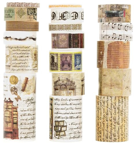 KAVI' S 18 rotoli Washi Tape Set, nastro vintage adesivo decorativo per arte ispirata a foglia d'oro nastri, per arti, pallottola di giornale, scrapbooking, fai da te, imballaggio (eventi di scopa)