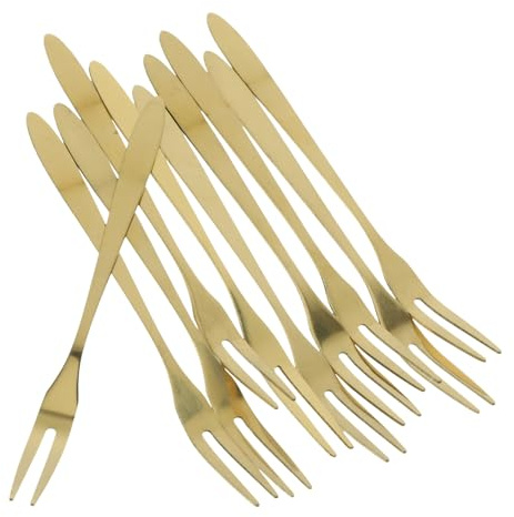 Fourchettes à Fruits Ambiance Noël 10Pcs Acier Inoxydable Or | Deux Dents, Finition Miroir, Bords Lisses, Usage Bar Café, Lot Stylé et Solide