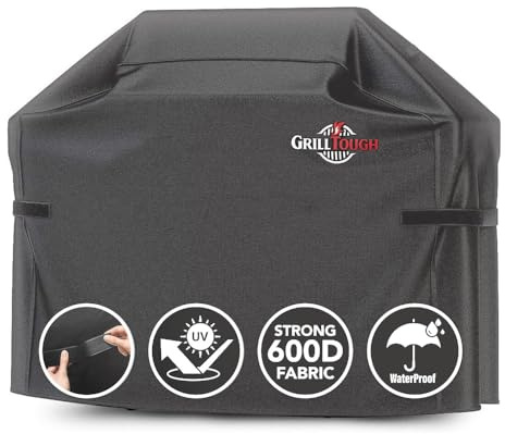 GrillTough Heavy Duty BBQ Grill Abdeckung für Outdoor Grill 60 Zoll - Wasserdicht, Wetterbeständig, UV & Fade Resistant mit Gurten - Gasgrill Abdeckung für Weber, Charbroil, etc. Charcoal (Grau)