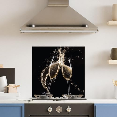 Premium (w)60cm x (h)60cm Champagne Flute Glass 6mm Kitchen Splashback Heat Resistant Toughened Polished Edges - Back Splash Back Coloured Hob Painted Tempered Splashback