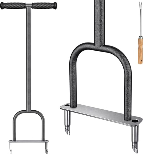 BeneLabel Aérateur de Gazon, Core de Pelouse Manuel Scarificateur Outil d'aération du Sol en Acier Inoxydable 2 Dents Creuse pour Ameublir Le Sol et Améliorer la Pelouse, 93cm