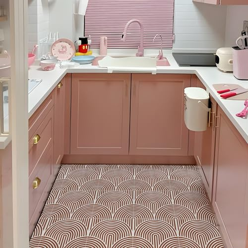 Alwayspon Tile Sticker, 25PcsX20cm/8inch Red White Self Adhesive Stick on Tiles Transfer Sticker for Bathroom Kitchen, Splashback, Peel and Stick Vinyl Floor Wall Tiles Sticker