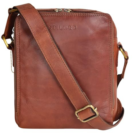 STILORD Lorand Schultertasche Herren Leder Vintage Umhängetasche für Männer Messenger Bag Kleine Herrentasche Handtasche Cross-Body Bag Echtleder Farbe:Cognac - braun