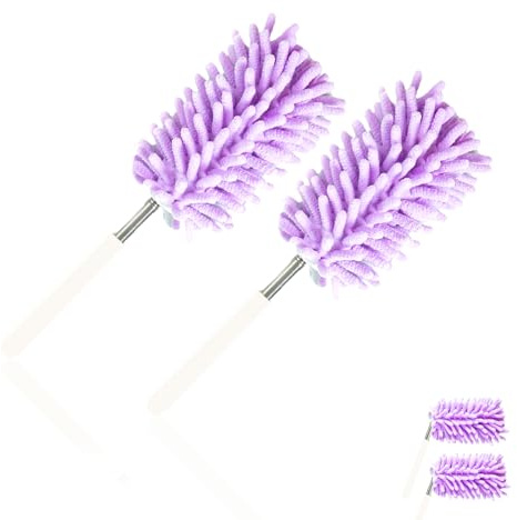 Staubwedel Teleskop Waschbar, 2 Mini Biegbar Mikrofaser Staubwischer Stab Staubwedel Lang Ausziehbar bis 75cm, Teleskopstange Staubwischer für Staub Tisch Auto Spinnweben Eckbesen Duster Reinigt