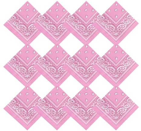 12 Pack Bandanas for Women Men Cowboy Bandana Handkerchief Headband Face Mask Bulk for Party Costume (12, Pink)