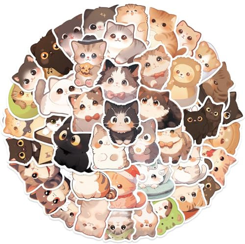 LunarCharm Lot de 100 autocollants mignons en forme de chat pour enfants, bouteilles d'eau mignonnes sur colle pour ordinateurs portables, prix de classe en vinyle, choses mignonnes, cadeaux