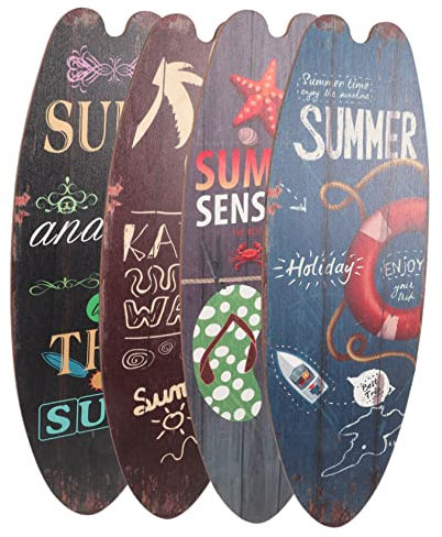 TOYANDONA 4stücke Surfbrett Wanddeko Aus Holz Strandhausdeko Sommer Dekoration Hängeschild Für Bad Schlafzimmer Wohnzimmer Büro