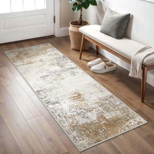 BEIMO Washable Rugs Living Room 60x120cm, Abstract Area Rugs for Bedroom Soft Short Pile, Machine Washable Rug Non-Slip Large Rugs for Living Room, Dining Room, Gold