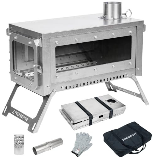 ERSINIAN Hot Tent Stove, Portable Folding Tent Wood Burning Stove with Secondary Air Intake, Ultralight Small Wood Stove, Only 3.2lb, Perfect for Backpacking, Hiking, Bushcraft, Winter Camping