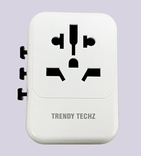 Trendy Techz Universal Travel Adapter – International Worldwide Plug Converter for 150+ Countries, 2 USB-C + 2 USB-A (22W Fast Charging), UK/EU/US/AUS Compatible, Dual 10A Fuse, Safety Shutters