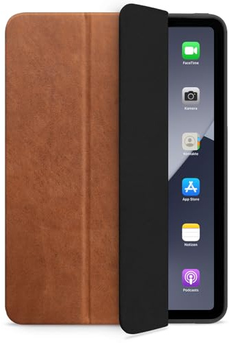 WIIUKA Hülle für iPad Pro 11 (2025/2024) M5/M4, Deutsches Leder, Lederhülle extra Dünn, Premium Smart-Cover Case, Cognac Braun