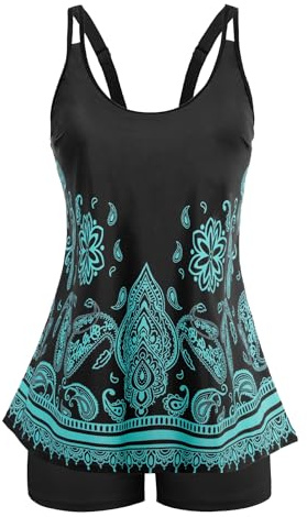 Arolina Tankini Swimsuits for Women Tummy Control Two Piece Bathing Suits Flowy Swim Tops with Boy Shorts Cashew Flower Large