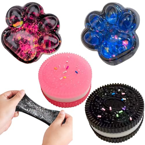 2 Stück Biscuit Stress Relief Toy und 2 x Cat Paw Squishy, Taba Squishy | Oreo Squishy, Weiche Katzenpfoten Squishy Katze Pfote, Cat Paw Squeeze Toy, Stressabbau Fidget Toys für Kinder und Erwachsene