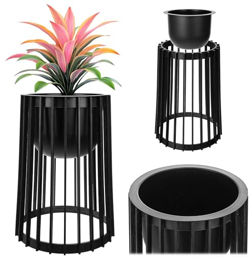 KADAX Blumentopfständer Aytre, Blumenständer aus Kunststoff, Pflanzenständer, Pflanzentisch, Blumentisch, Blumenhocker, Pflanzenhocker (Schwarz, 53.5cm)