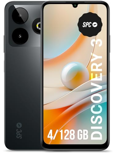 SPC Discovery 3 – Smartphone 6,8 tum IPS 120 Hz | 128 GB internminne och 4 GB RAM | 50 MP Dual Cam AI | NFC och biometri | Android 14 | 5 000 mAh batteri med snabbladdning – färg Dark Matter