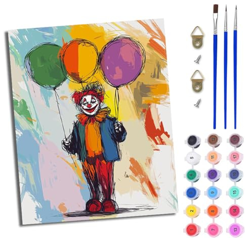 WJWWANG Paint by Numbers for Adults 16x20inch DIY Paint by Numbers Kits Abstract Clown Balloons for Beginner on Canvas Oil Painting with Paintbrushes for Home Decoration