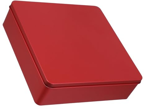 LAPYAPPE Square Metal Cookie Tin Box Lid Large Red Tinplate Storage Box for Home Candy Packaging and Bakery Cookie Storage