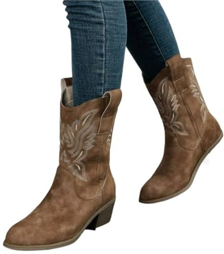 YXADGML Camperos Texani Donna Stivali da Donna Scarpe Casual alla Moda for Donna Tacchi Alti Stile Strano Stivali a Punta di Colore Solido(Brown,41)