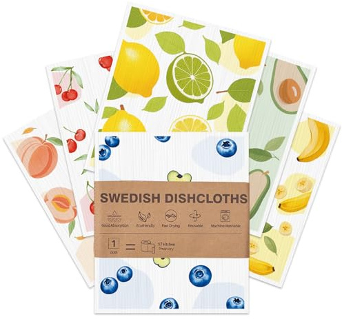 Aitoper Swedish Dishcloths for Kitchen, 6 Pack, Reusable Paper Towels Washable, Super Absorbent Dish Drying Rags, Fast Dry Non-Scratch Cloths for Washing Dishes, Biodegradable