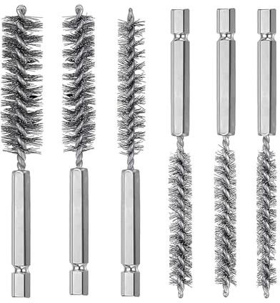 Verazquy 6Pcs Stainless Steel Wire Bore Brush Set – 1/4 Hex Shank Drill Wire Brush Attachment for Power Drill Impact Driver Twisted Bore Cleaning Brushes for Pipes Rust Narrow Holes