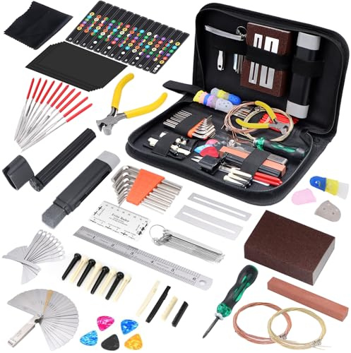 132 Pcs Guitar Maintenance Tool Kit, Guitar Repair Tool Kit with Carry Bag, Guitar Care Cleaning Accessories, for Ukulele Bass Mandolin Banjo, Perfect Gift for Music String Instrument Enthusiast