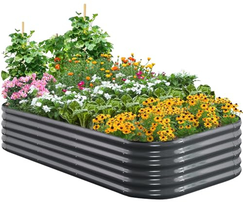 Quictent Galvanized Raised Garden Bed Kit, Oval Metal Planter Box for Vegetables Outdoor Backyard, 240x120x45cm