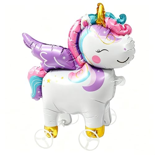 Walking Einhorn Luftballons, Einhorn Party Ballons, Einhorn Folienballons Balloon, Cartoon Aluminium Folie Ballon, Einhorn Anime Thema Luftballons für Kinder Geburtstagsfeier Deko