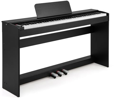 KOMFOTTEU Digitales Klavier mit 88 gewichteten Tasten & Split-Modus, Elektrisches Keyboard mit 128 Töne und Rhythmen, 30 Demostücken, 3 Pedalen, MIDI, Aufnahme und Wiedergabe, E-Piano mit Notenständer
