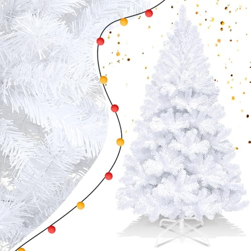 Eikuavons Albero di Natale artificiale, 210 cm, in PVC, difficilmente infiammabile, con 900 punte, incluso supporto in metallo pieghevole, albero di Natale artificiale per decorazioni natalizie