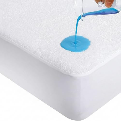 Plush Palace Double Mattress Protector (137x190cm) - Aloe Vera Treated Terry Towel 100% Waterproof Mattress Protector for Extra Comfort, Skin-Friendly & Breathable Fabric – (White)