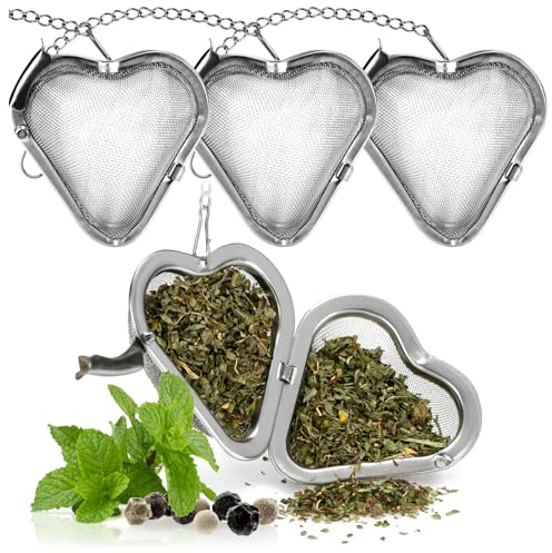 Wilhelm Sell® 4x Filtro da Tè in Acciaio Inox - Sfera a Cuore Ø 5,5 cm - Setaccio per Tè, Erbe & Spezie con Catena - Maglia Fine Facile da Pulire