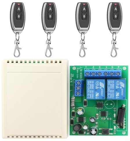 Interruttore a distanza radio, 433 Mhz Rf radiocomandato, ac220 V, ricevitore relè senza fili, con 4 trasmettitori, interruttore a telecomando, relè wireless per porte del garage, tapparelle